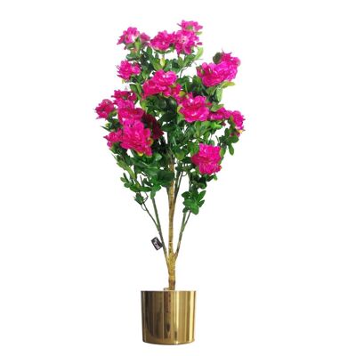 Arbre à fleurs artificielles, jardinière en or rose, 100cm, Design végétal, azalée