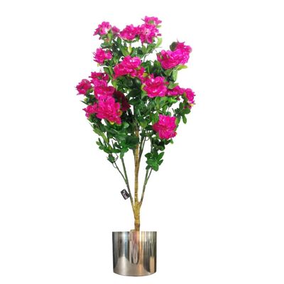 Árbol de flores artificiales Macetero plateado rosa 100 cm Diseño vegetal Azalea