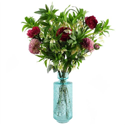 Leaf 90cm Pink Artificial Peony Dahlia Glass Vase