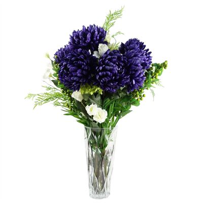Vase en verre avec chrysanthème et fougères violets Leaf 90 cm