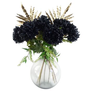 Vase boule en verre avec chrysanthème noir, 95cm, feuille 1