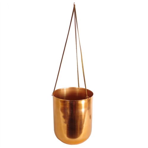 Leaf Copper Hanging Planter Leather Straps Modern Contemporary 18 x 22cm