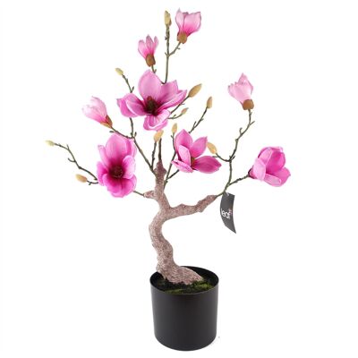 Albero artificiale di magnolia rosa in vaso