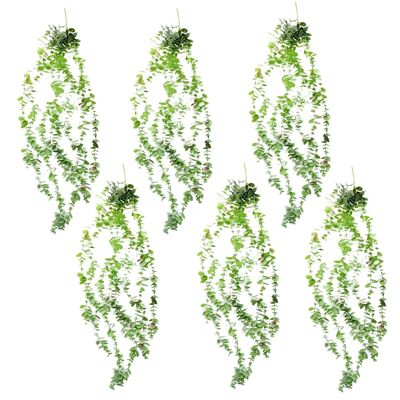 Paquete de 6 plantas artificiales colgantes de eucalipto