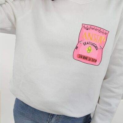 Crew Neck Sweatshirt "Anxiety Grated"__S / Bianco