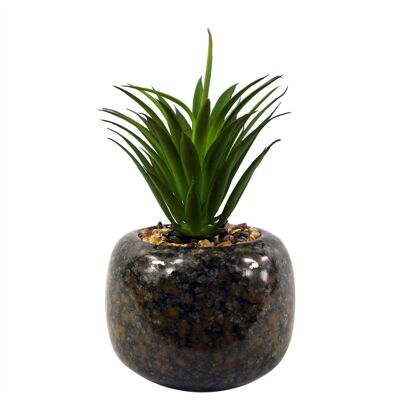 Künstliche Pflanze, Keramik-Pflanzgefäß, gepunktete Büro-Schreibtischpflanze, grüne Dracaena, 18 cm