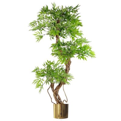 Künstlicher Baum, japanischer Fruticosa Ficus, goldener Metallpflanzer, 140 cm