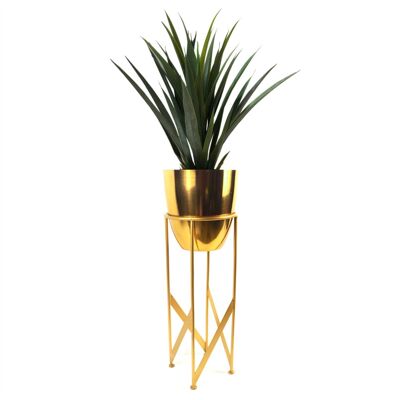 Künstliche Yukka-Pflanze, Pflanzgefäß aus Metall, Gold, 90 cm hoch, Premium