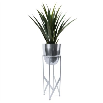 Künstliche Yukka-Pflanze, Pflanzgefäß aus Metall, silberfarben, 90 cm hoch, Premium
