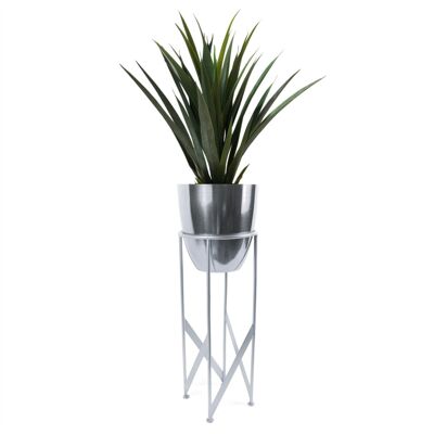 Artificial Yukka Plant Metal Planter Silver 90cm Tall Premium
