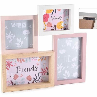 Photo holder with 4 multicolored wooden frames to hang
