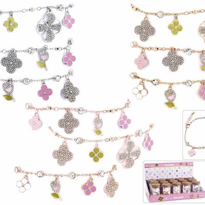 Braccialetti in metallo design fiori con strass firmato 14zero3 in espositore da 15 pezzi a provetta