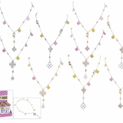 Collana in provetta con strass design floreale ''La Vie est Belle'' in espositore da 15 pezzi