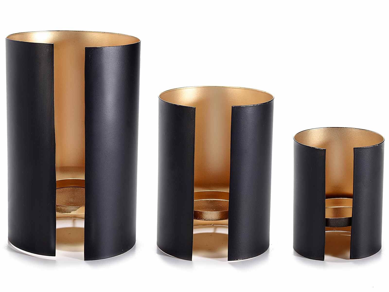 Candle holders in a set of three in metal and gold interior