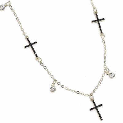 Colliers ras de cou avec pendentif croix et strass en tube à essai en verre en présentoir 14zero3