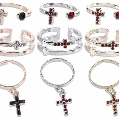 Adjustable rings with cross in glass test tube in 14zero3 design display