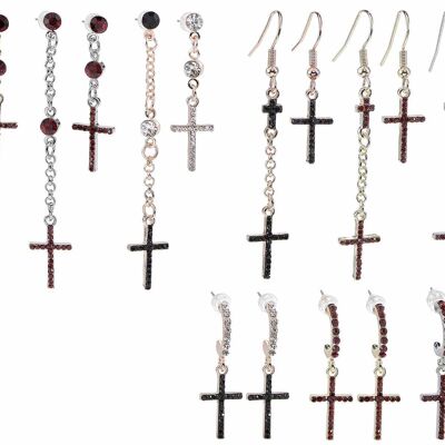 Earrings with cross and rhinestone decoration in glass test tube in 14zero3 design display