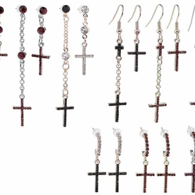 Boucles d'oreilles avec décoration croix et strass dans un tube à essai en verre dans un présentoir design 14zero3