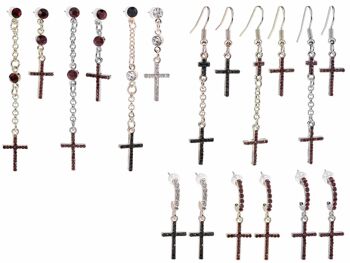 Boucles d'oreilles avec décoration croix et strass dans un tube à essai en verre dans un présentoir design 14zero3