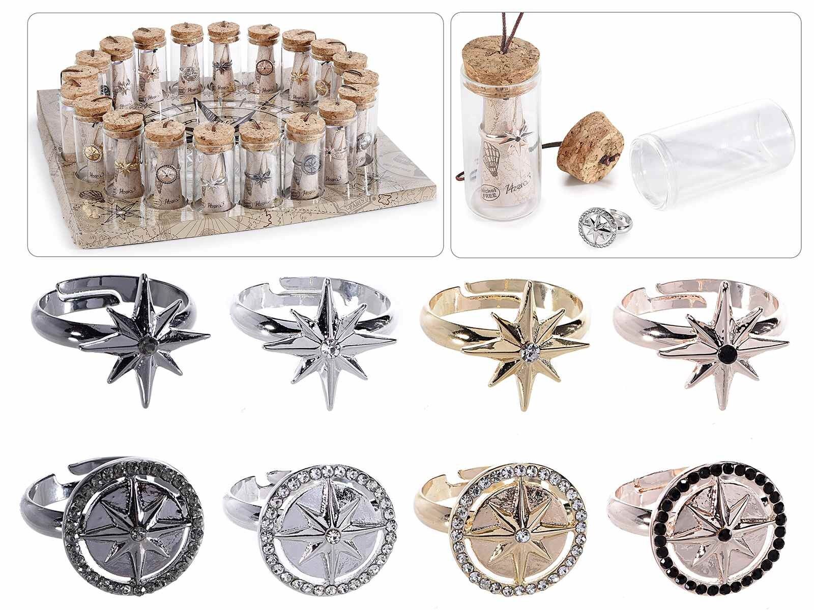 Anillos ajustables "Rosa dei Venti" 14zero3 con tarjeta en escaparate