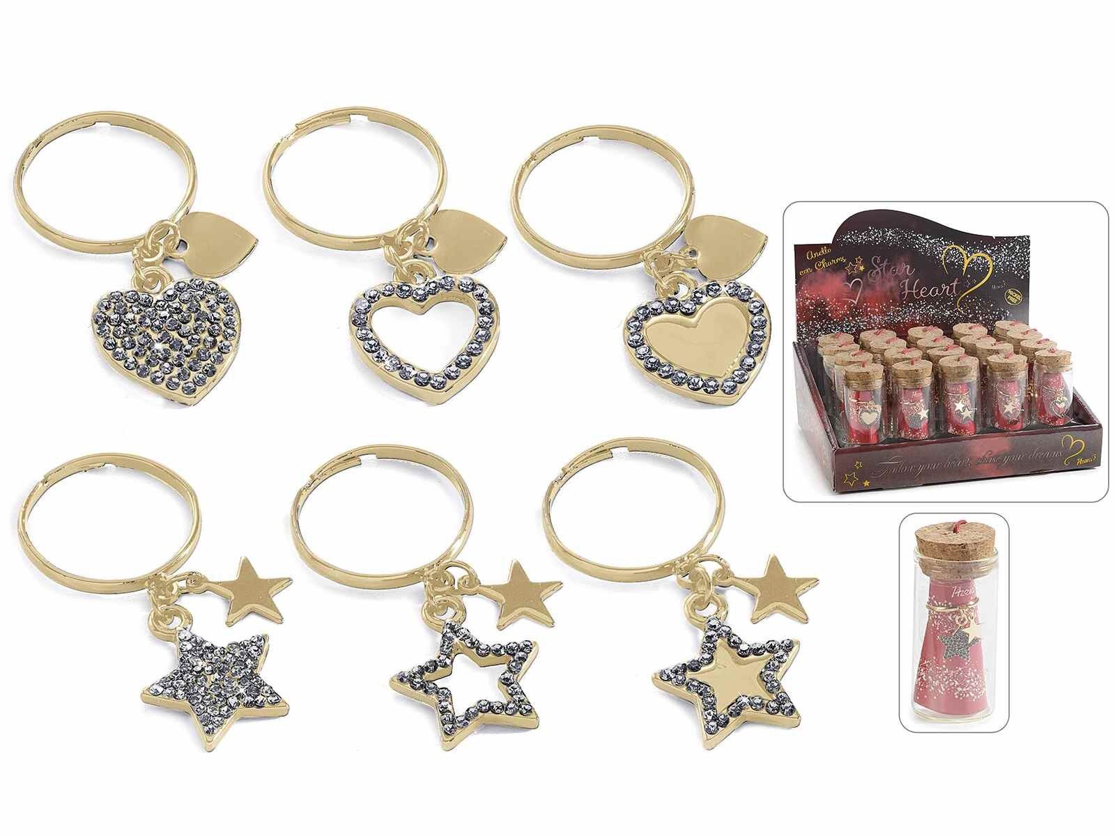 Verstellbare „Herzstern“-Ringe aus 1403 Gelbgold in Reagenzglas und Display