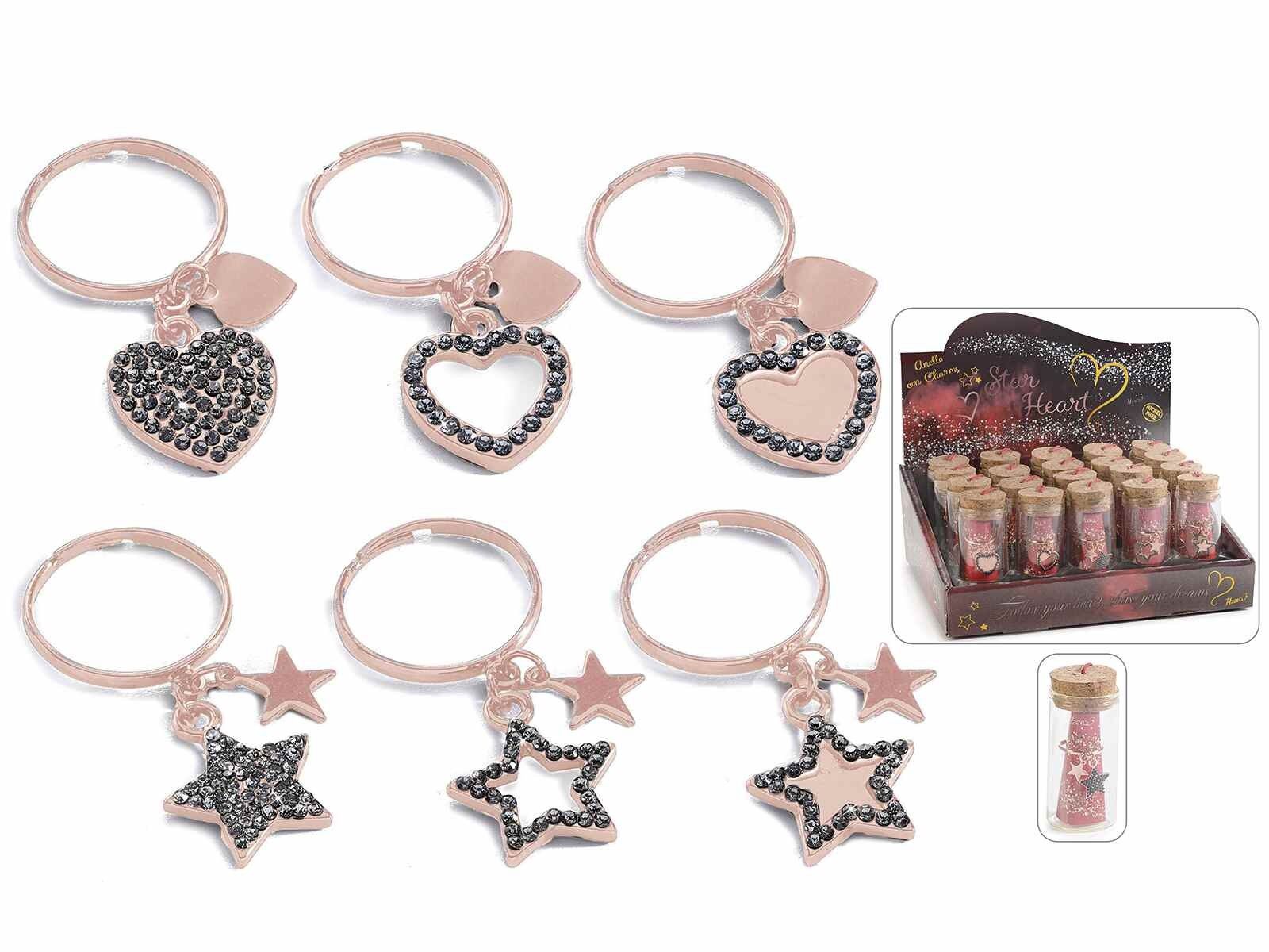 Verstellbare Ringe „Sternherz“ Roségold 1403 im Reagenzglas und Display