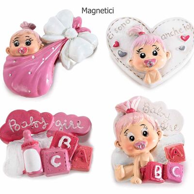 Magnet de naissance bébé fille en résine colorée