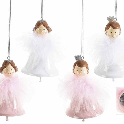Resin bell angels to hang with eco-fur dress