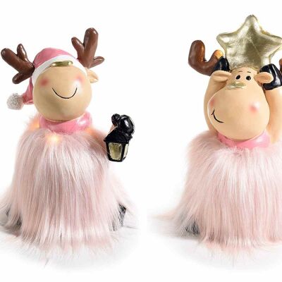 Resin reindeer with golden details, eco-fur skirt and LED light