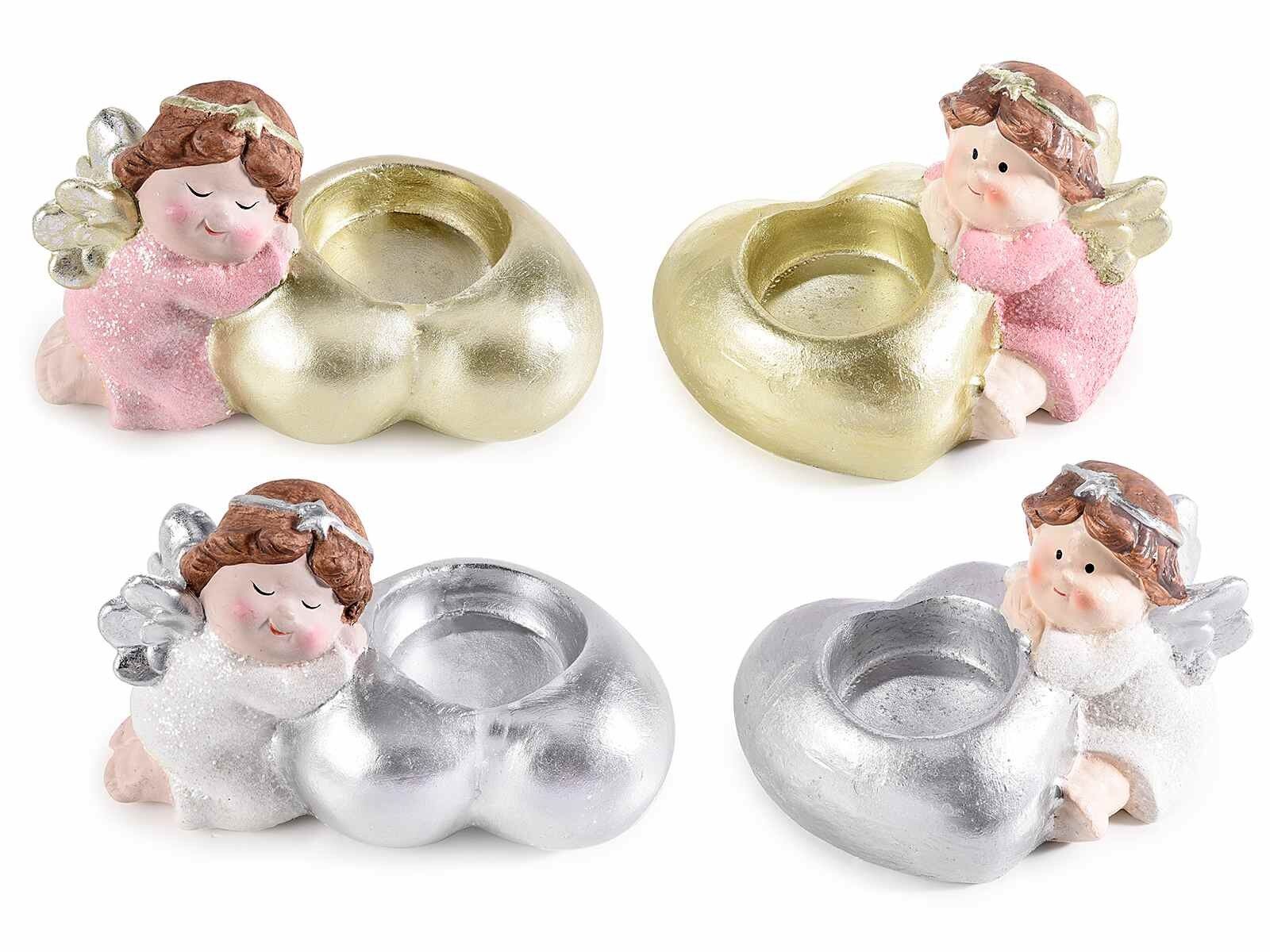 Angioletti con porta tealight in resina glitterata