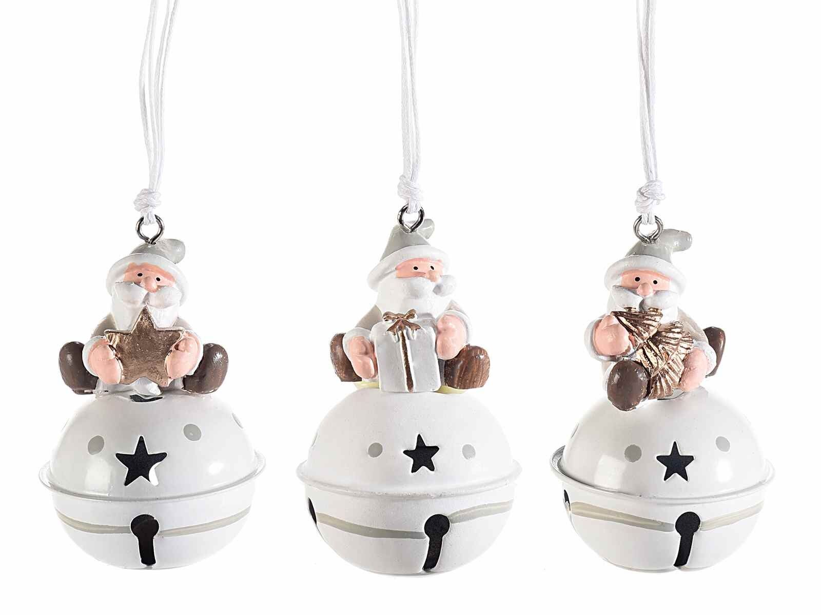 Metallglocken mit Weihnachtsmann aus Harz zum Aufhängen
