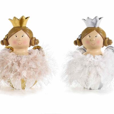 Angioletti in resina da appoggiare con abito in fili di lana e dettagli in glitter