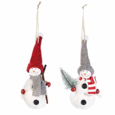 Hanging fabric snowmen with wool hats