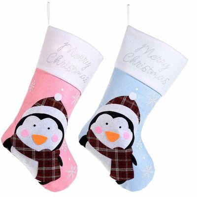 Calze natalizie porta dolci da appendere in stoffa con decoro pinguino design 14zero3