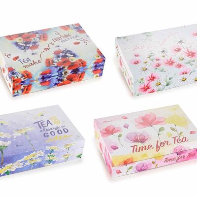 Cajas de té/especias de madera con diseño Summer Flowers con 6 compartimentos