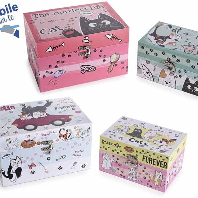 Set of 2 wooden boxes with "Happy Cats" design and DIY writable hook closure 14zero3