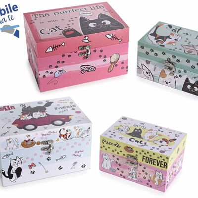 Set di 2 scatole in legno con design "Happy Cats" e chiusura a gancio scrivibile fai da te 14zero3