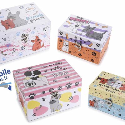 Set 2 scatole in legno con design "Happy dogs" e chiusura a gancio scrivibile fai da te 14zero3