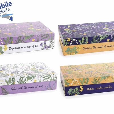 Wooden tea boxes with 6 compartments and 4 patterns with "Herbs" decorations 14zero3