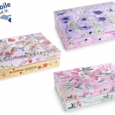 Wooden tea boxes with 6 compartments and 3 DIY writable "Spring Flowers" designs