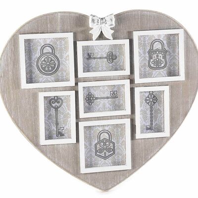 Wooden heart photo frame with 7 white wooden frames to hang