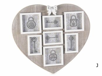 Cadre photo coeur en bois avec 7 cadres en bois blanc à suspendre