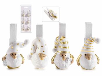 Pinces à linge en bois Gnome Père Noël avec détails dorés en blister de 6 pièces design 14zero3