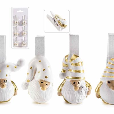 Mollettine da pacco Gnomo Babbo Natale in legno con dettagli dorati in blister da 6 pezzi design 14zero3