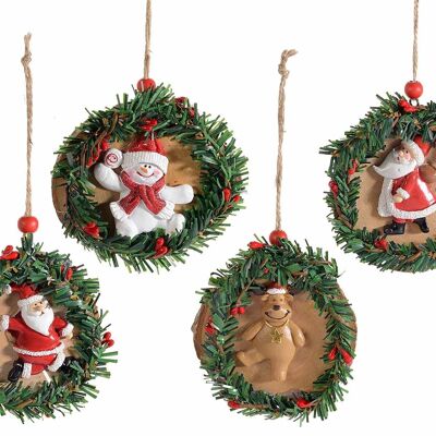 Wooden Christmas wreaths to hang with resin Santa Claus, reindeer and snowman