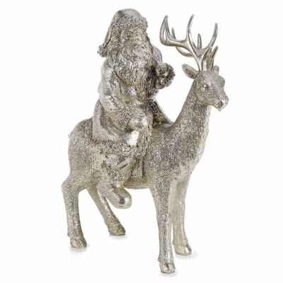 Babbo Natale decorativo su renna in resina glitterata oro da appoggiare