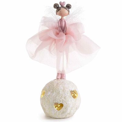 Resin fairies with pink tulle dress on sphere with hearts and LEDs