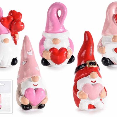 Adhesive resin gnomes with hearts with double-sided adhesive at the base