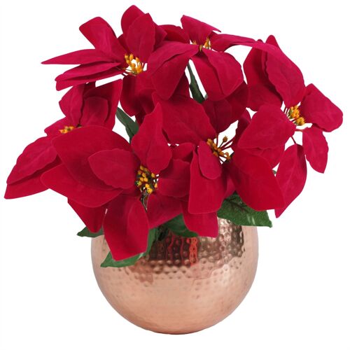 Poinsettia 40cm Artificial Christmas Red Copper Metal Planter