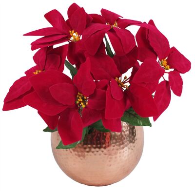 Poinsettia Macetero de metal de cobre rojo navideño artificial de 40 cm